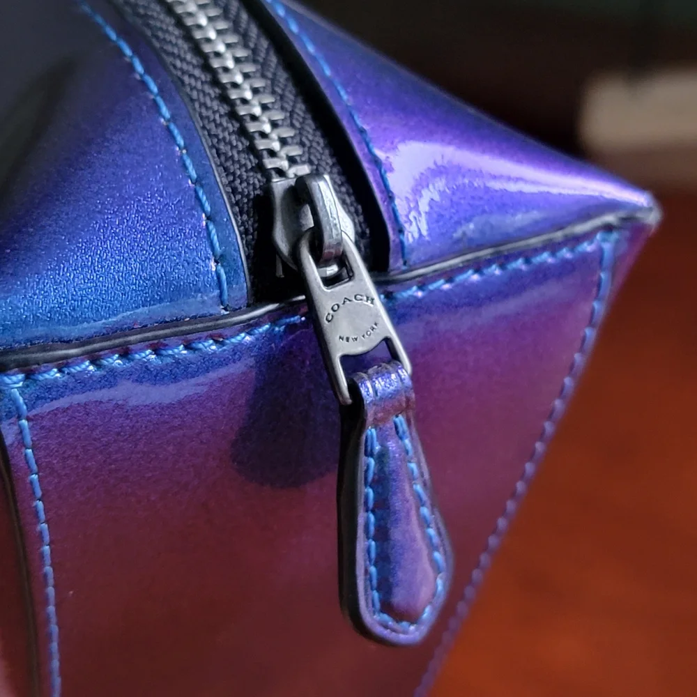 Coach F29412 Holographic Cosmetic Pouch Blue Purple Patent Leather Bag